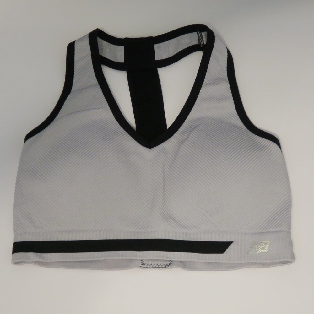 New Balance Ribbed Active Sports Bra Black and White Size M